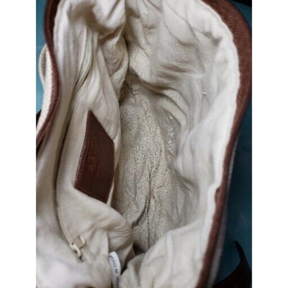 Relic Shoulder Bag Beige Fabric Chocolate Brown Faux Leather Trim - Picture 4 of 7